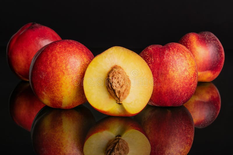 Fresh Red Nectarine Isolated on Black Glass Stock Photo Image of