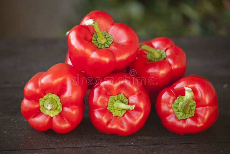 Fresh red peppers on a table