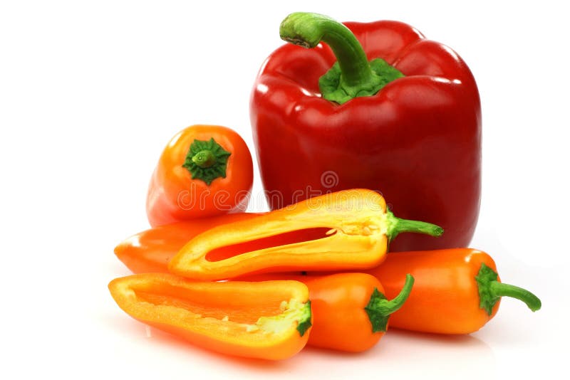 A Fresh Red and Some Orange Peppers Stock Image Image of seeds, pods
