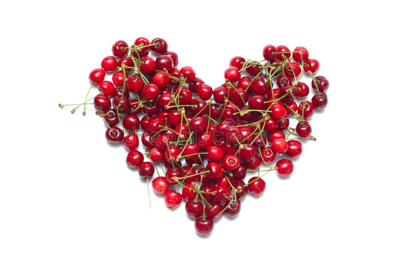 Fresh ripe cherry in shape of heart
