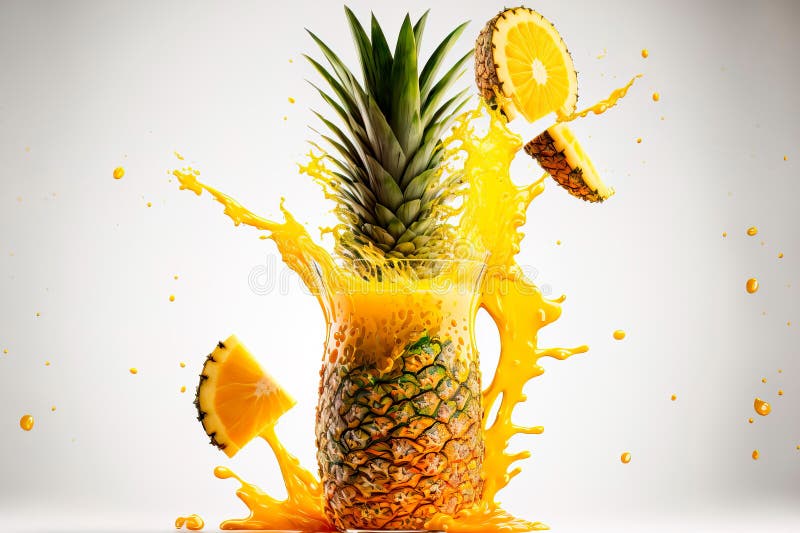 Fresh ripe pineapple splashing juice waves Generative AI royalty free illustration