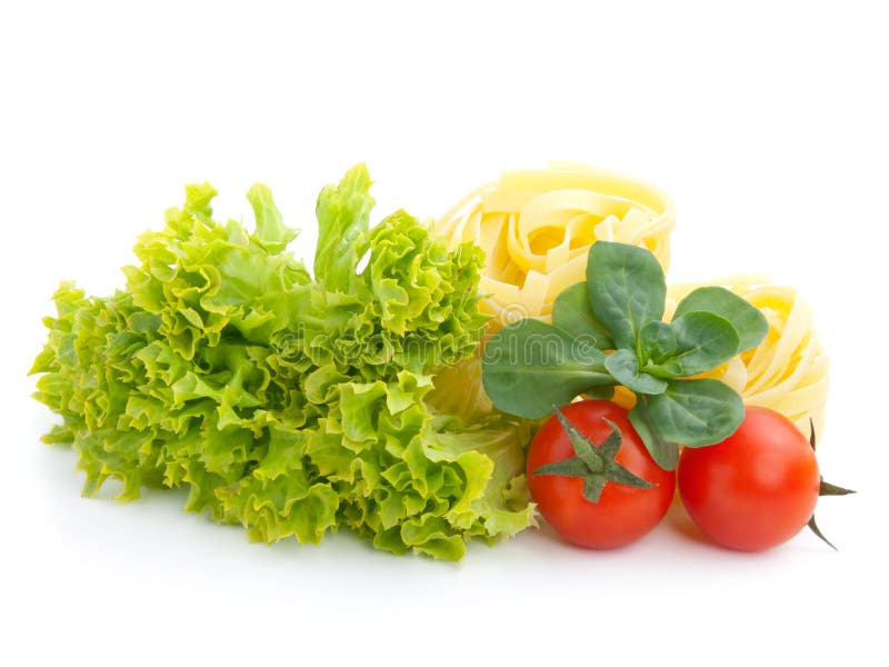 Fresh salad, lettuce leaves, macaroni and tomato