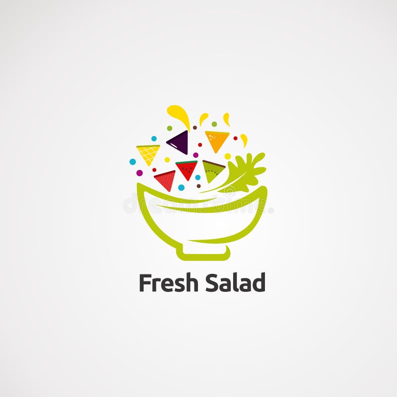 Fresh Salad Logo Vector on Abstract Green Bowl, Element, Icon, and