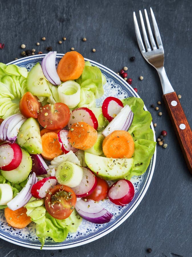 Fresh Salad With Radish,onion,tomatoes,lettuce,carrot,cucumber A Stock ...