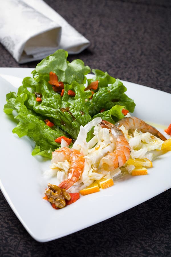 Fresh salad with shrimps stock photography