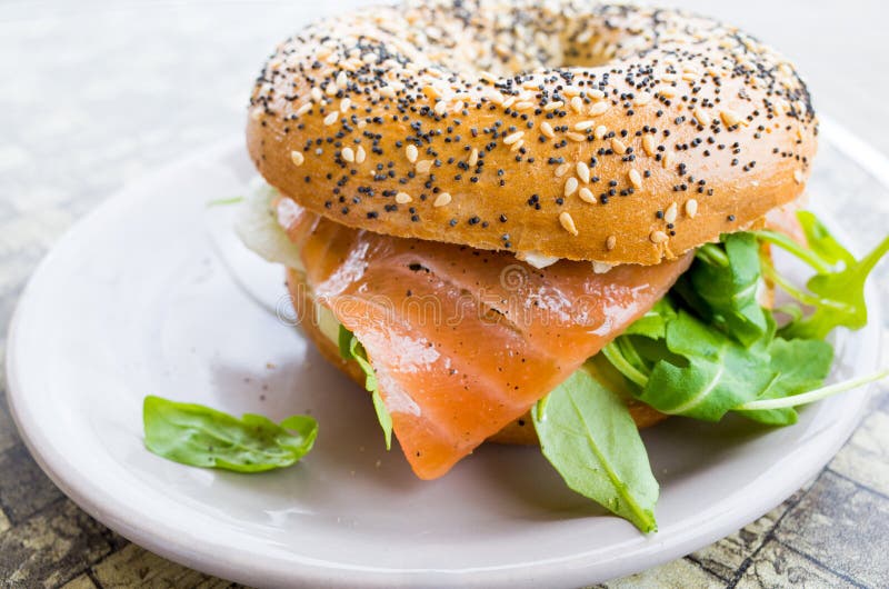 Fresh Salmon Bagel stock image. Image of stacked, baked 40860657