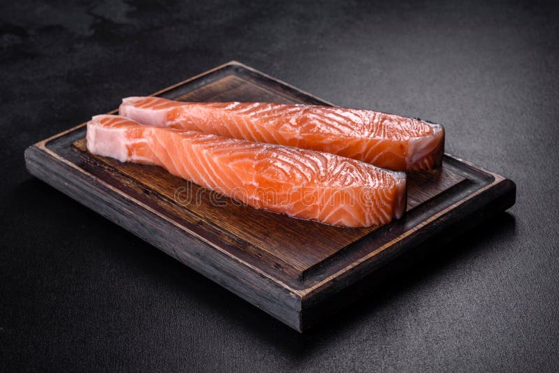 Fresh Raw Salmon Red Fish Fillet with Salt and Spices Stock Photo ...
