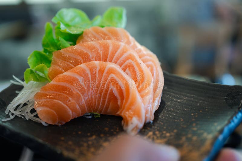 Fresh Salmon Sashimi. a Famous Japanese Menu is Salmon Sashimi Stock