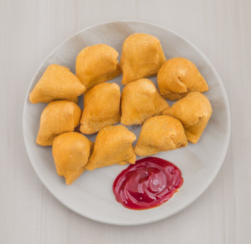 Samosa with Sweet Red Chutney Indian Delicious Deep Fried Breakfast Stock Photo Image of group