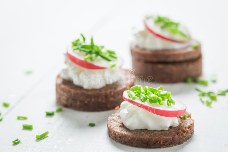 Fresh Sandwich with Pumpernickel Bread, Chive and Cottage Cheese Stock