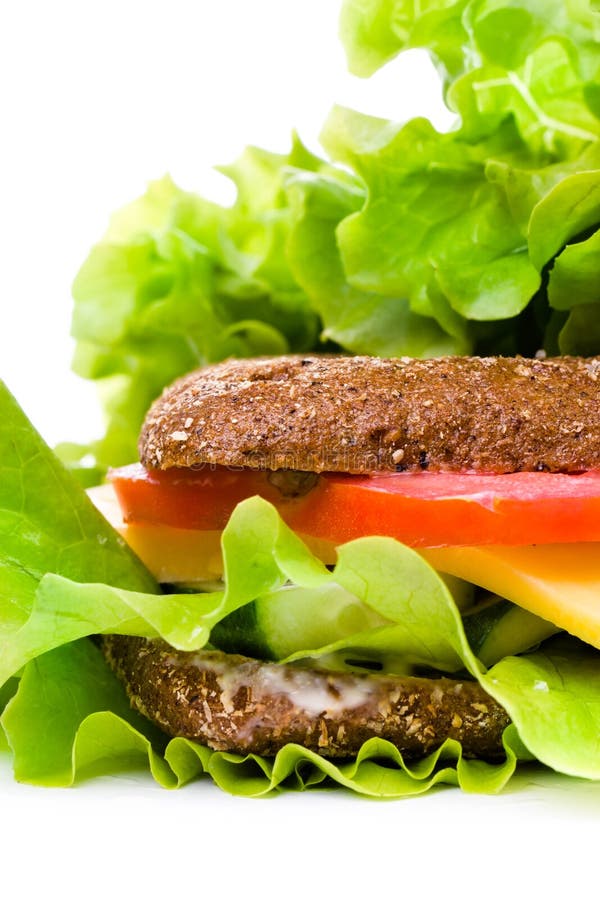 Fresh Sandwich with Rye Wholemeal Bread, Cheese and Vegetables Stock