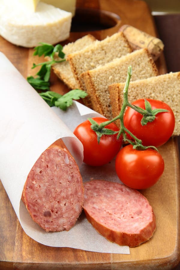Fresh sausage, salami stock photo. Image of cooked, breakfast 22087744