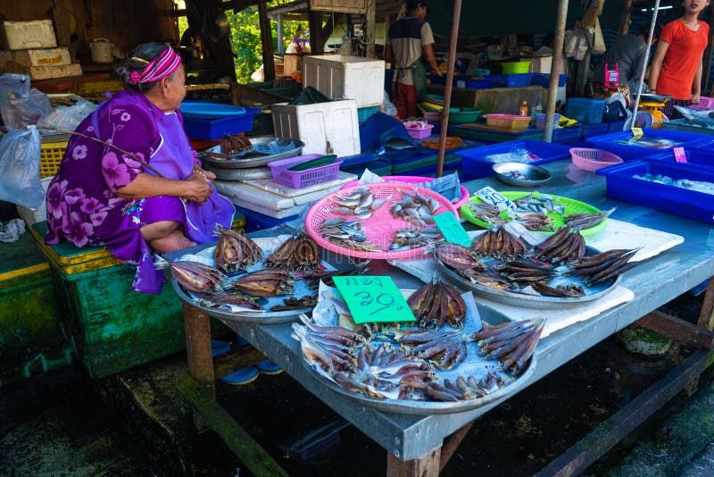 Fresh Seafood on the Counter at the Fish Market by the Ocean Editorial