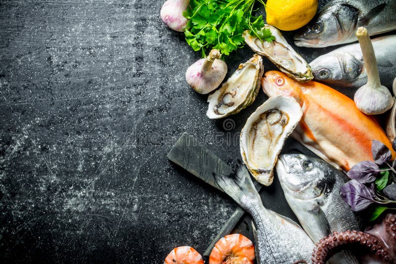 Fresh seafood and fish stock photo. Image of mediterranean 150504198