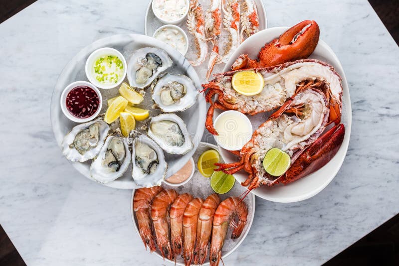 Fresh Seafood Platter with Lobster, Mussels and Oysters Stock Image ...