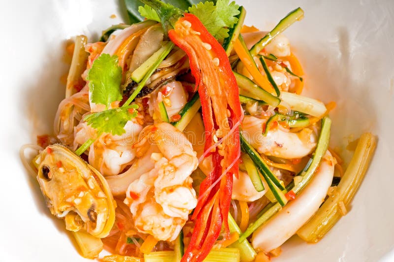 Fresh seafood thai salad stock image. Image of macro 19099159