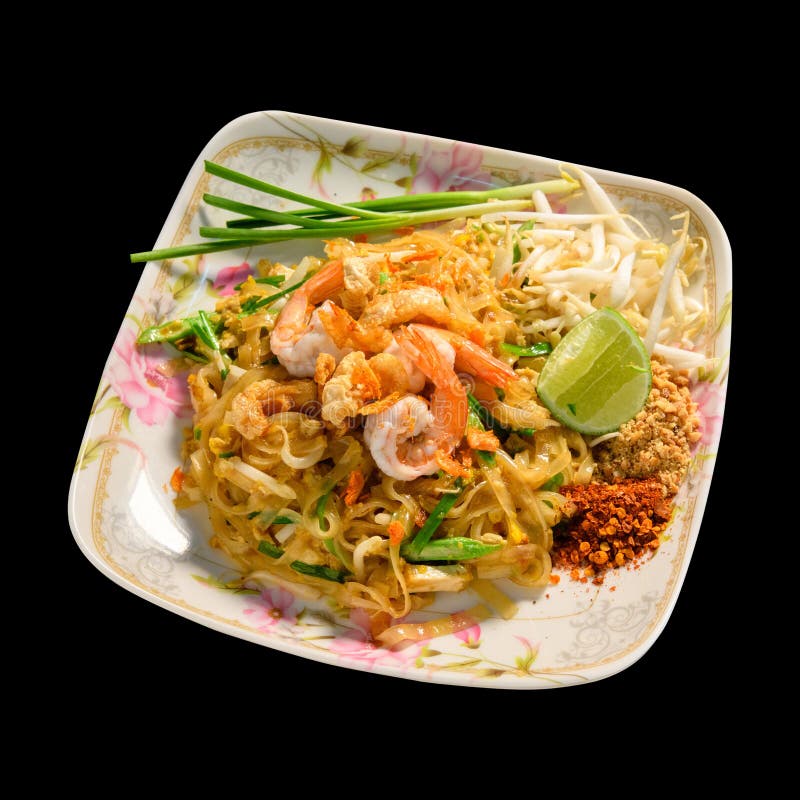 Fresh Shrimp Pad Thai with Chili Lime and Peanuts Stock Photo Image