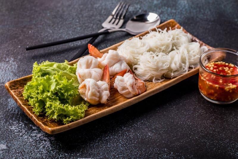 Fresh Shrimp Salad with Rice Vermicelli Stock Photo - Image of healthy