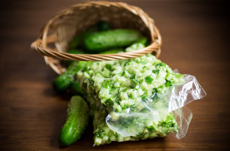 Fresh Sliced Cucumbers in a Vacuum Package Stock Photo Image of green