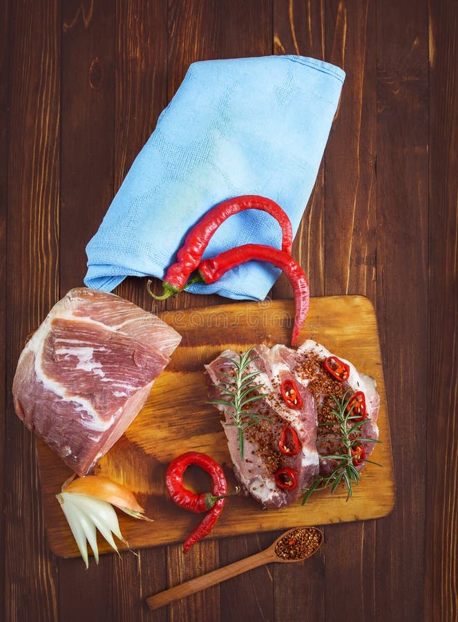 Fresh Sliced Raw Meat on a Wooden Cutting Board Stock Image Image of