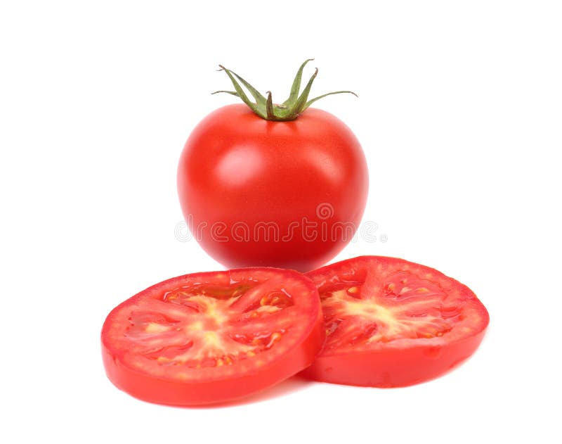 Fresh slices of tomato and entire potato