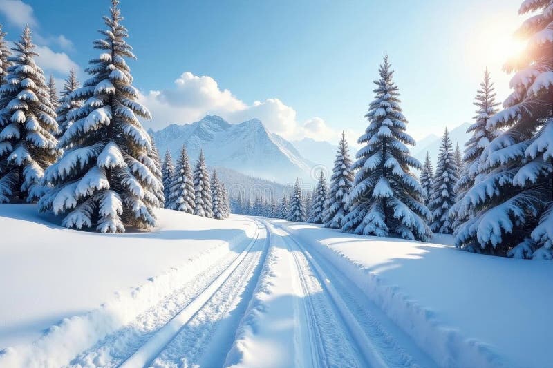 Fresh snow blankets pristine cross country ski trails , event, landscape, white royalty free illustration