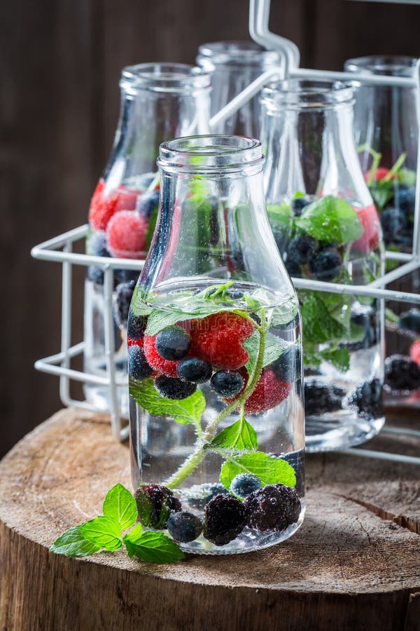 Fresh Soda Bottle Berries Mint Leaves Stock Photos Free & Royalty