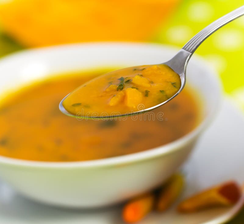 Fresh Soup of Pumpkin ,close up