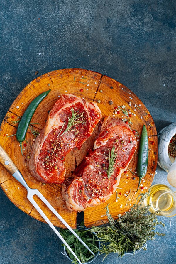 Fresh Steak for Dinner. Premium Raw Beef Steak Ready To Cook Stock