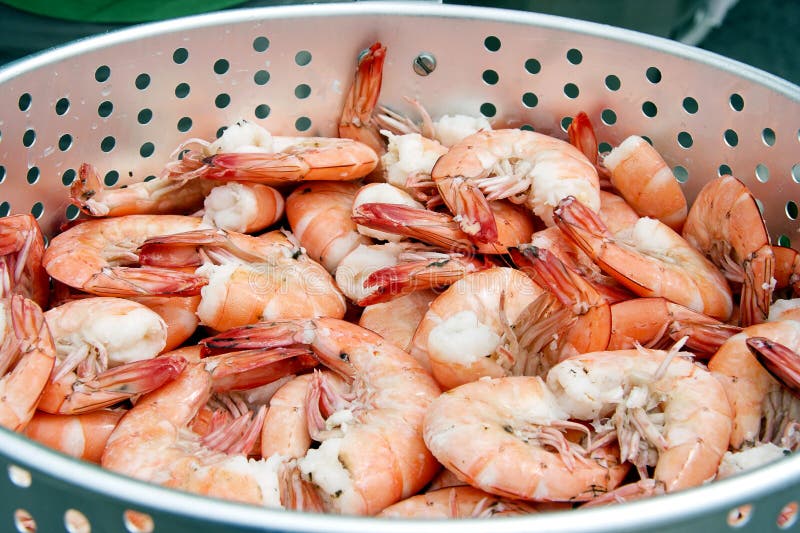 Fresh steamed shrimp. In colander