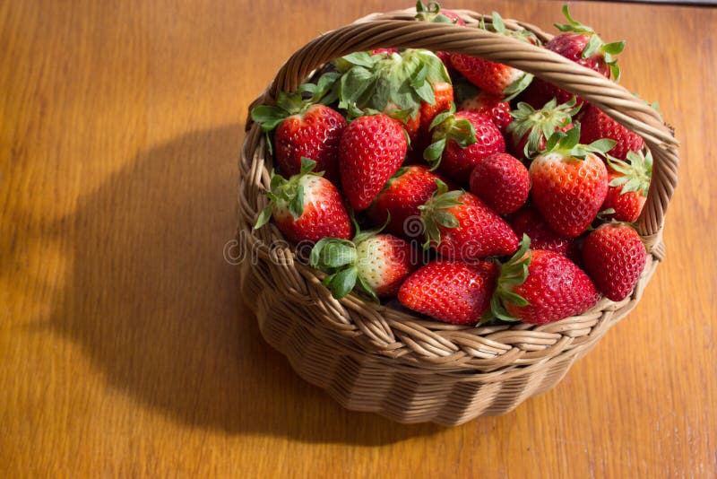 Fresh Strawberries in a Basket Stock Image Image of board, beautiful