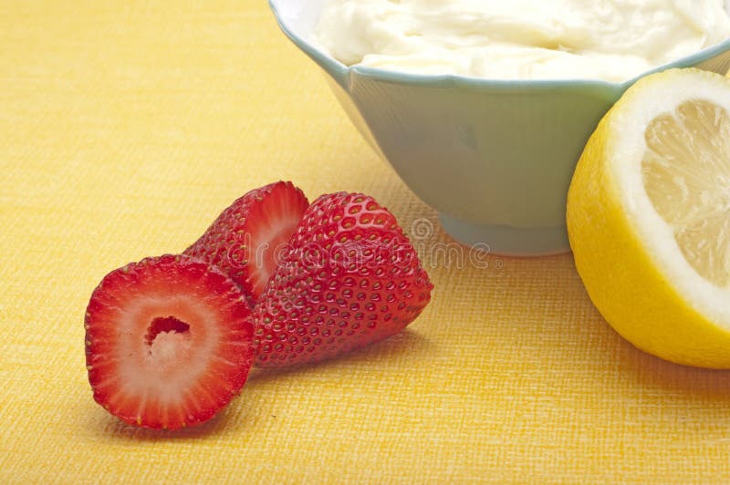 Fresh Strawberries with a Bowl of Fruit Dip Stock Photo Image of