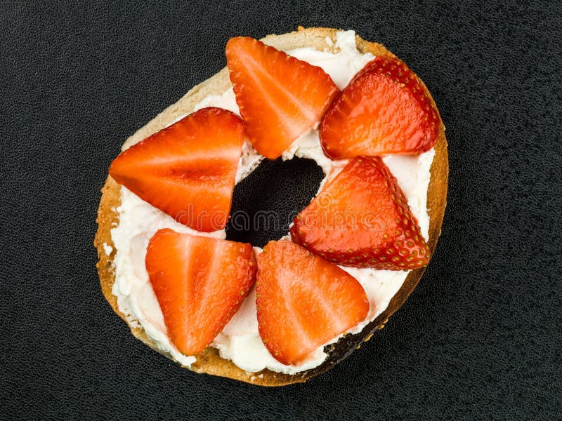 Fresh Strawberries and Cream Cheese on a Bagel Stock Image Image of