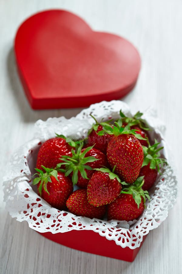 Fresh Strawberries in a Heart Shaped Box Stock Photo Image of health