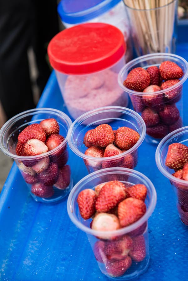 Fresh Strawberries in Plastic Cups Stock Image Image of health, berry