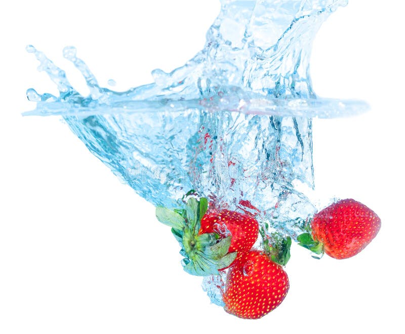 Fresh Strawberry Dropped into Water with Splash