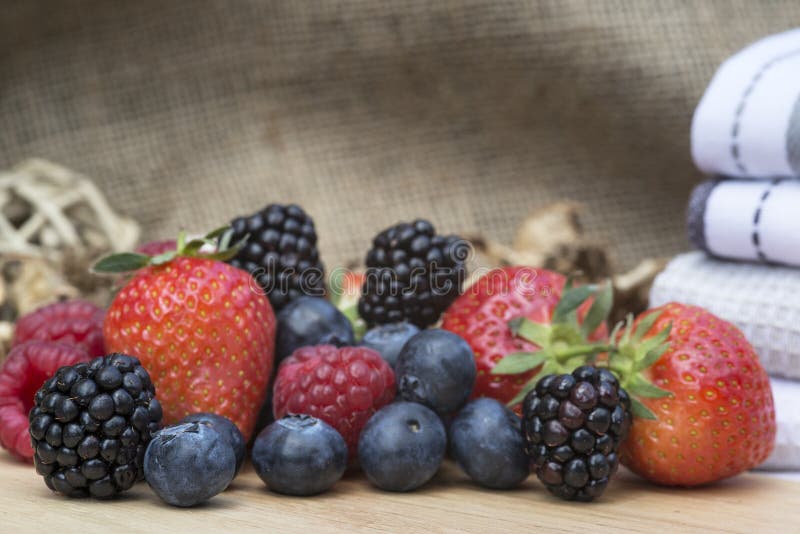Fresh Summer Berries in Rustic Kitchen Setting Stock Image Image of