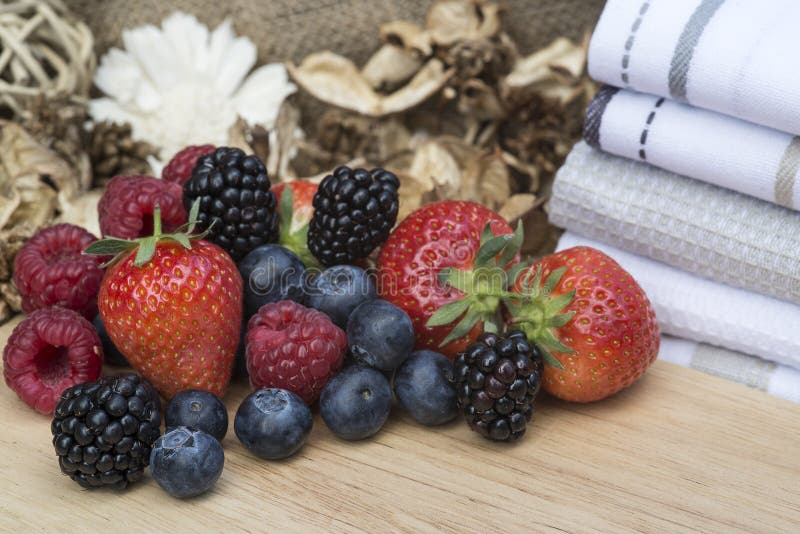 Fresh Summer Berries in Rustic Kitchen Setting Stock Image Image of