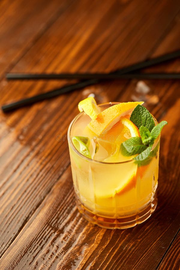 Fresh Summer Cocktail with Lemons, Mint and Ice Called Lemonade Stock