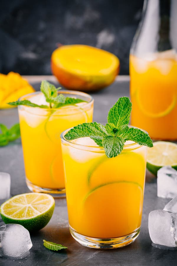 Fresh Summer Mango Cocktail with Lime and Mint Stock Photo Image of