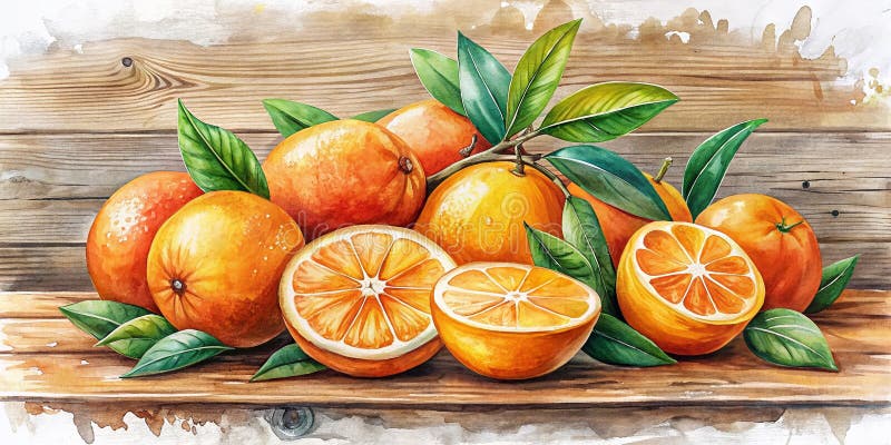 Frische, nachhaltige, rustikale Aquarell-Orangen, perfekt für einen umweltfreundlichen Food-Blog oder eine Markenidentität lizenzfreie abbildung