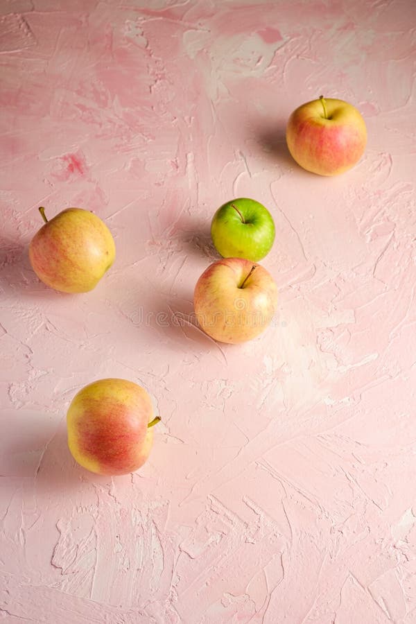 Fresh Sweet Apples on Pink Textured Background Stock Photo Image of
