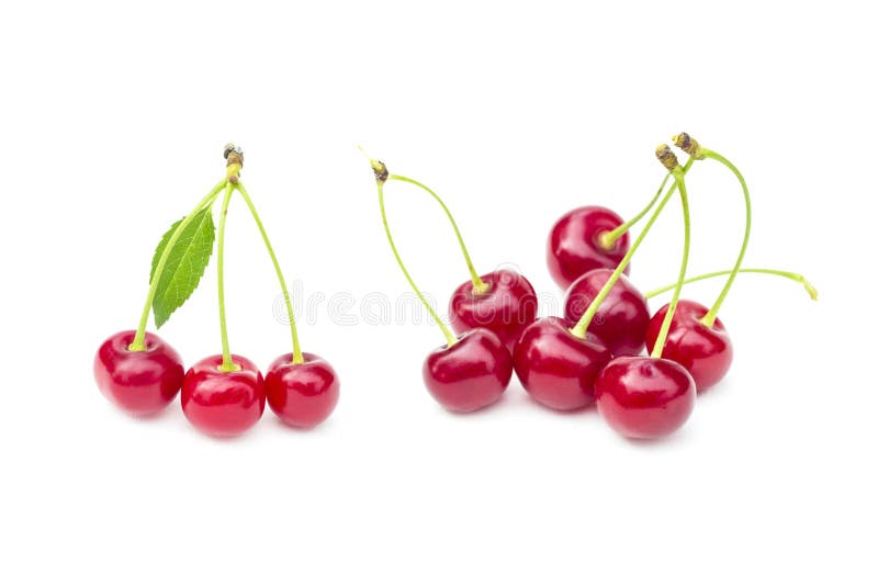Fresh sweet cherries fruit, juicy ripe red cherry, berry, isolated on the white background stock photography Fresh sweet cherries fruit, juicy ripe red cherry, berry, isolated on the white background stock photography
