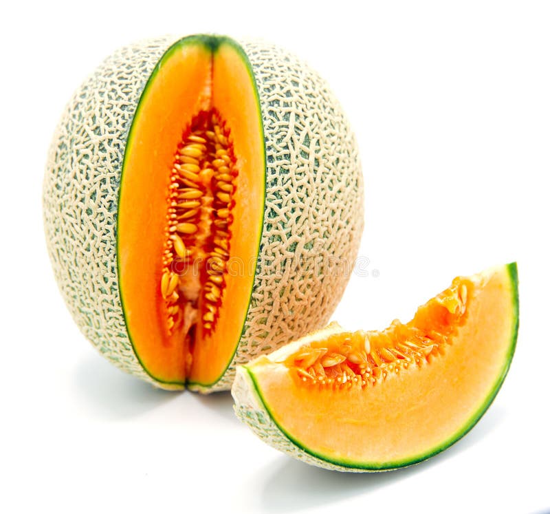 Whole And Slice Of Japanese Melons, Orange Melon Or Cantaloupe Melon