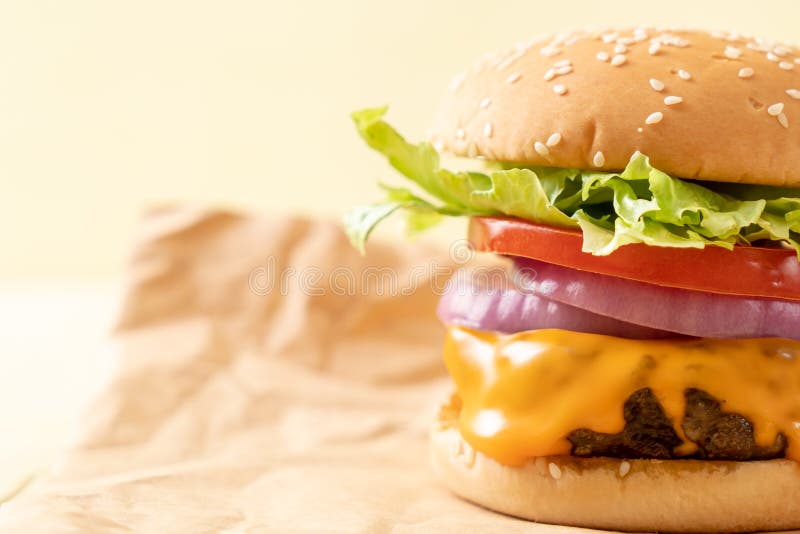 Fresh Tasty Beef Burger With Cheese And French Fries Stock Photo