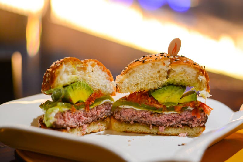 Fresh tasty beef burger stock photo. Image of bacon, hamburger 79942470