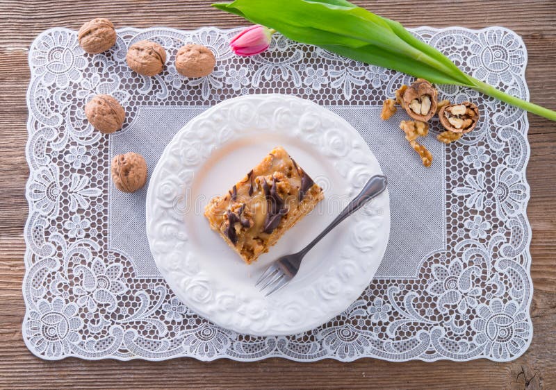 Walnut caramel cake stock photo. Image of hazelnut, fudge 30134022
