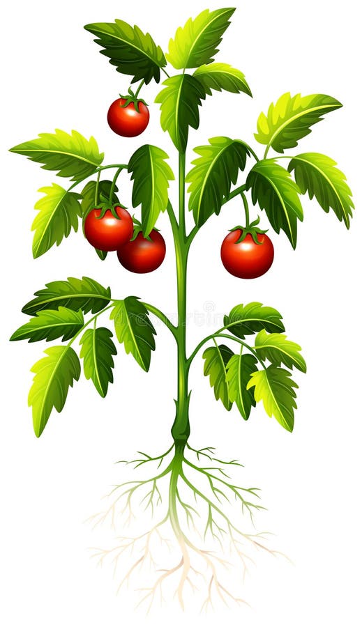 Fresh tomato on the tree stock vector. Illustration of food 63433548
