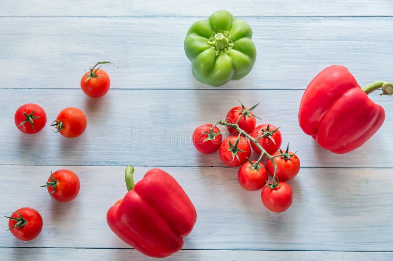 Branch Of The Ripe Red Tomatoes And Green Bell Peppers Stock Photo Image of pepper, vitamins