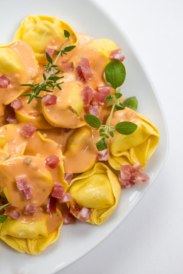 Fresh Tortellini in Light Sauce with Ham Stock Image Image of cube